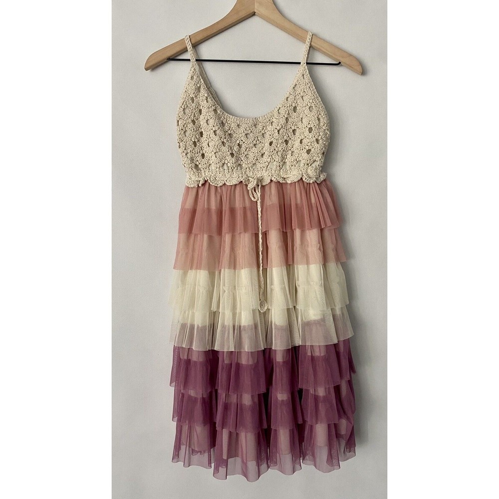 Girls J. Gee Ruffle Summer Sundress Ivory, Pink & Purple Medium